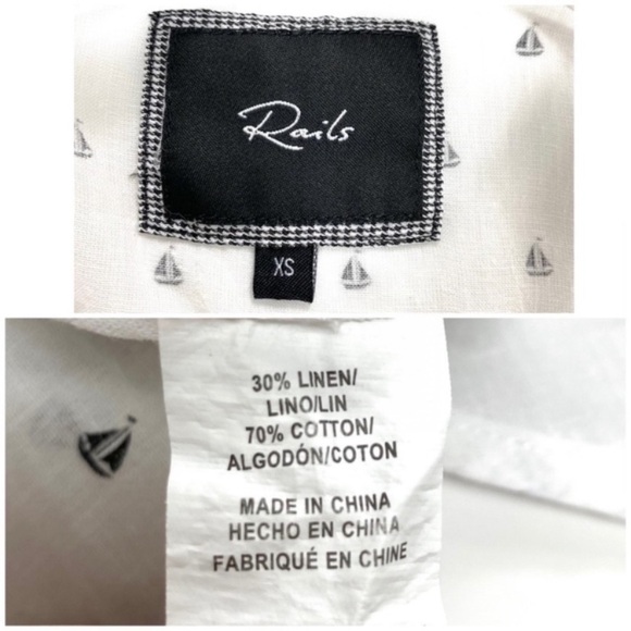 RAILS Charli Mini Sailboat Nautical Linen Blend Button Down Shirt White Size XS - Picture 5 of 8